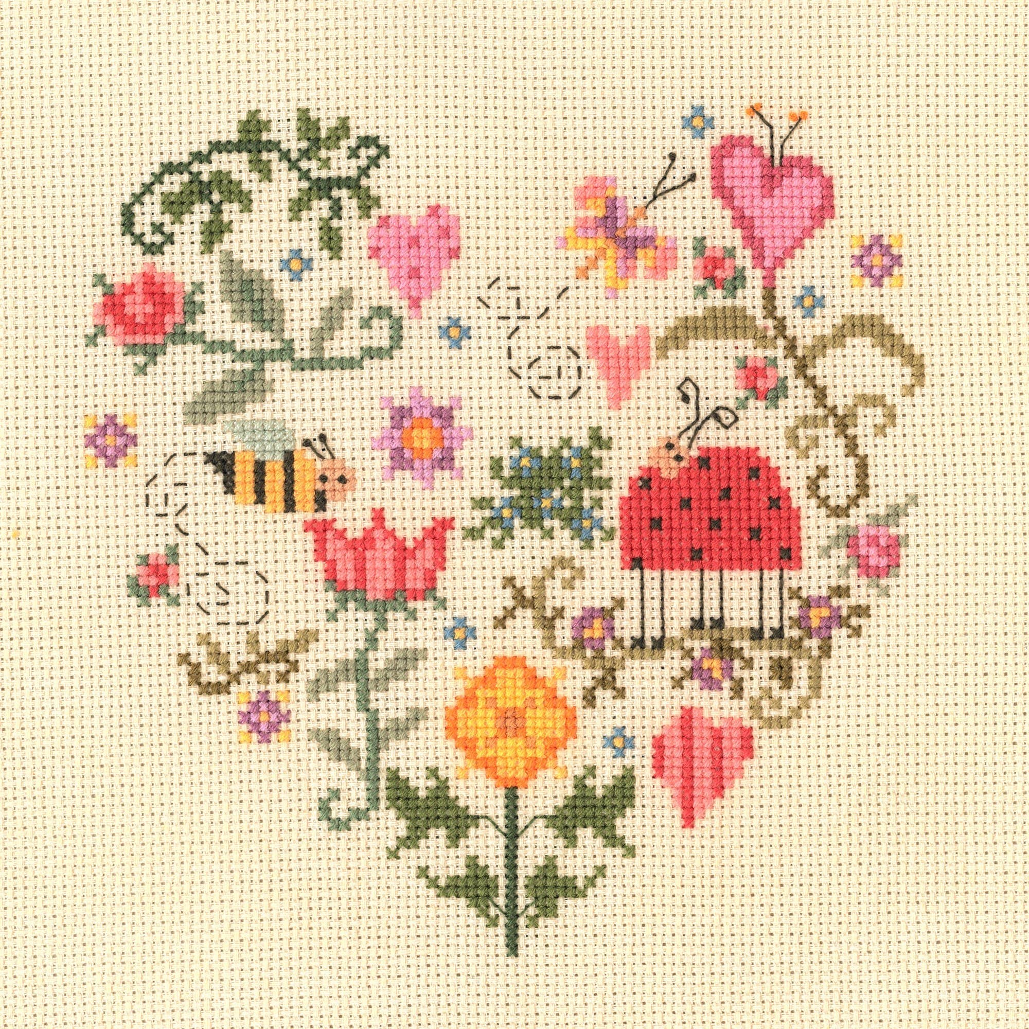 Folk Art - Bee In Love Heart - Cross Stitch Kit for wholesale by Creative World of Crafts
