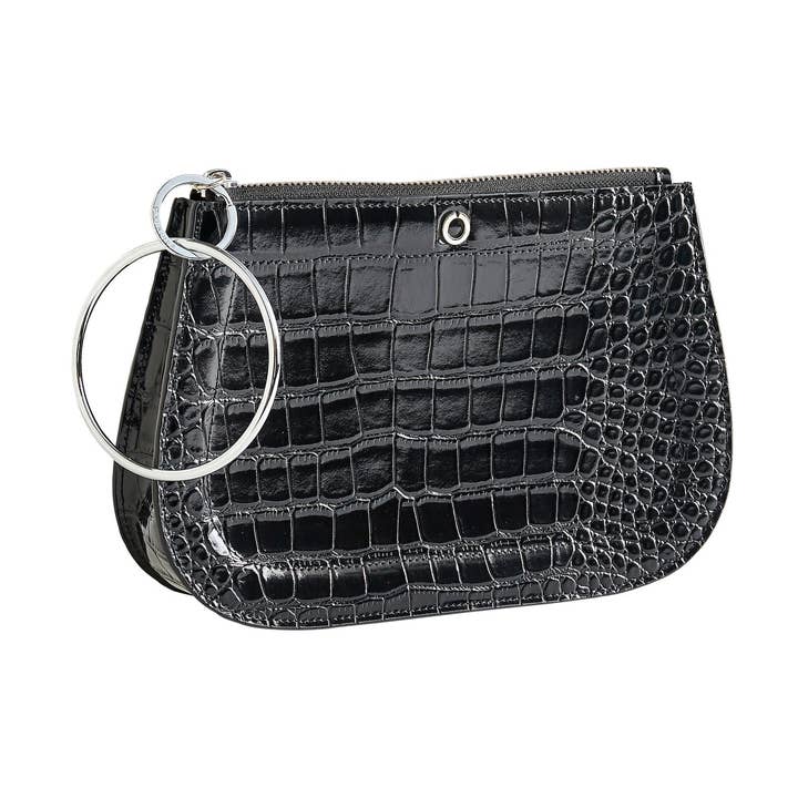 The Big O® Bracelet Bag -Black Croc-Embossed with Silver for wholesale by Oventure