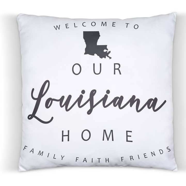 Cojín «Welcome To Our Louisiana Home» de 16 x 16 pulgadas para venta al por mayor de Distinctive Design Wholesale