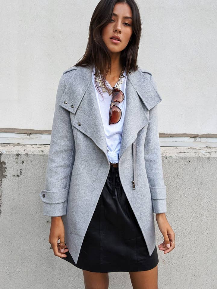 NEW FIT Bad Girl Wool Blend Moto Coat for wholesale by belle & bloom