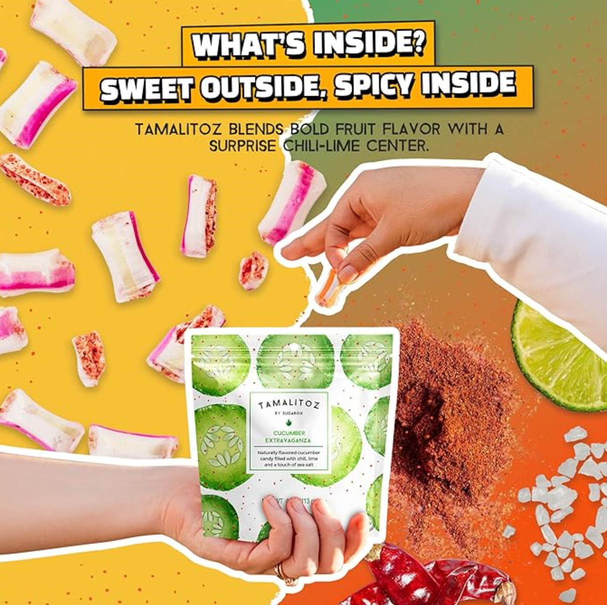 Sugarox Candy Studio LLC - Wholesale Hard Candy - CUCUMBER EXTRAVAGANZA TAMALITOZ CANDY 12CT1