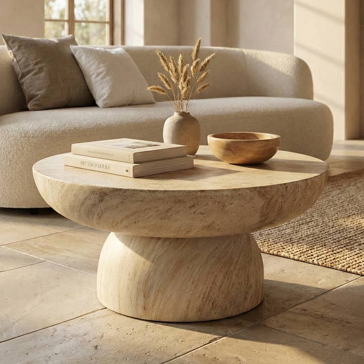 Lunexa Minimalist Fiberstone Round Pedestal Coffee Table for wholesale by LeisureMod