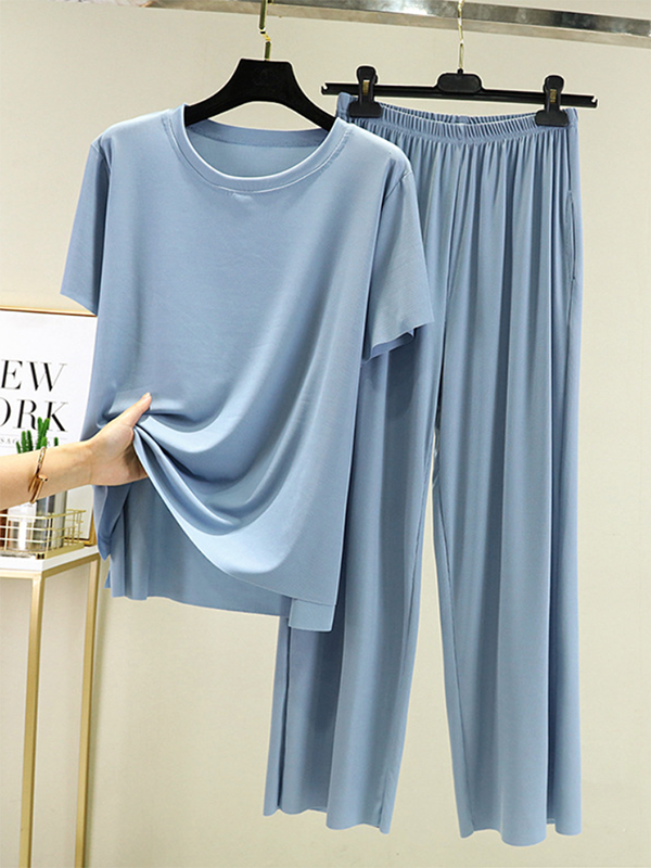 VividLux - Vente Haut et bas de pyjama – femme - Ensemble de pyjama décontracté à manches courtes, élastique, couleur unie, col rond8