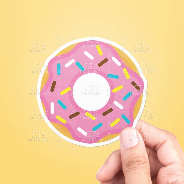 Autocollant en vinyle en forme de donut rose pour la vente par CJ's Sticker Shop