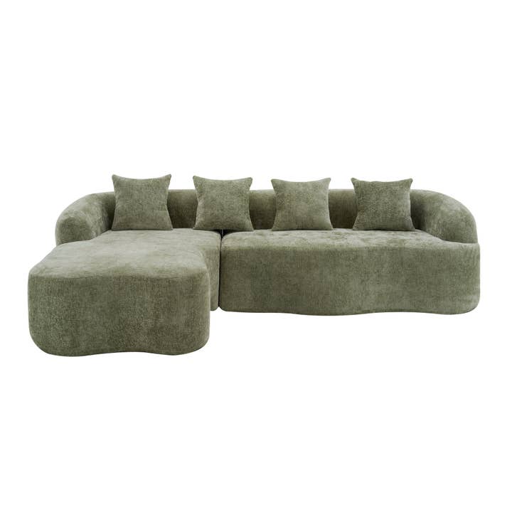 39F Inc. - Wholesale Sofa - Green L-Shape Sectional – Curved Chaise, Chenille19