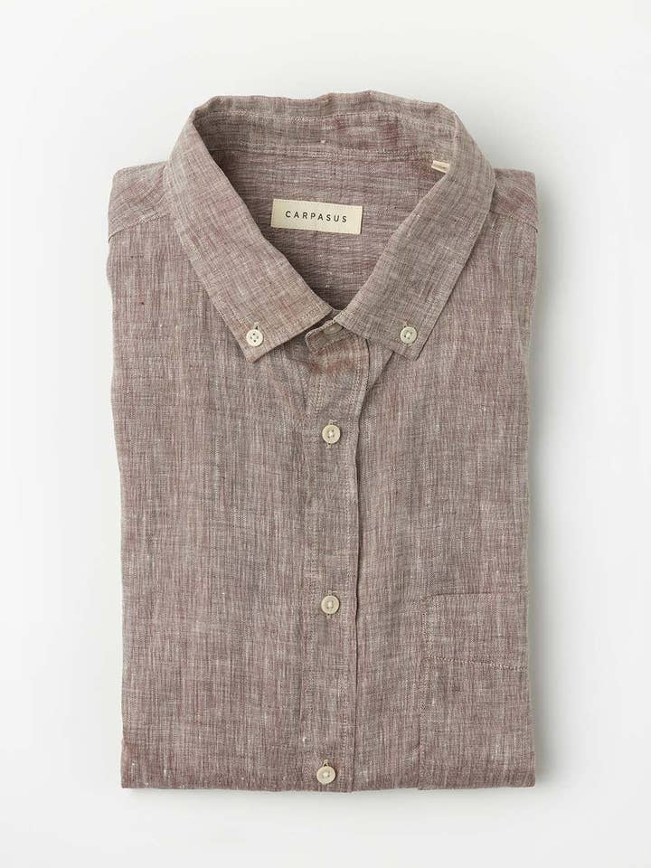 Camicia in lino facile su misura Tamina Brown per la vendita all'ingrosso da parte di CARPASUS