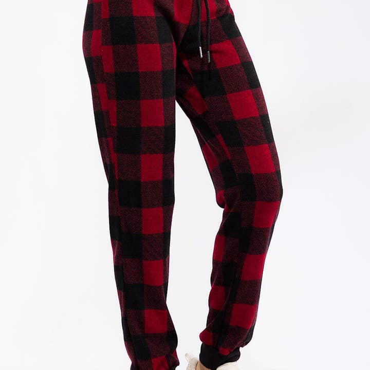 PP707952- Buffalo-rutiga mjuka stickade elastiska joggerbyxor för wholesale av IWT Brands