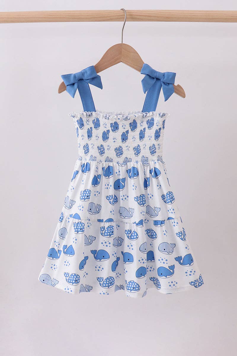 Aspen Rain Boutique - Wholesale Mommy & Me Sets - Blue whale smocked ruffle mom&me dress0