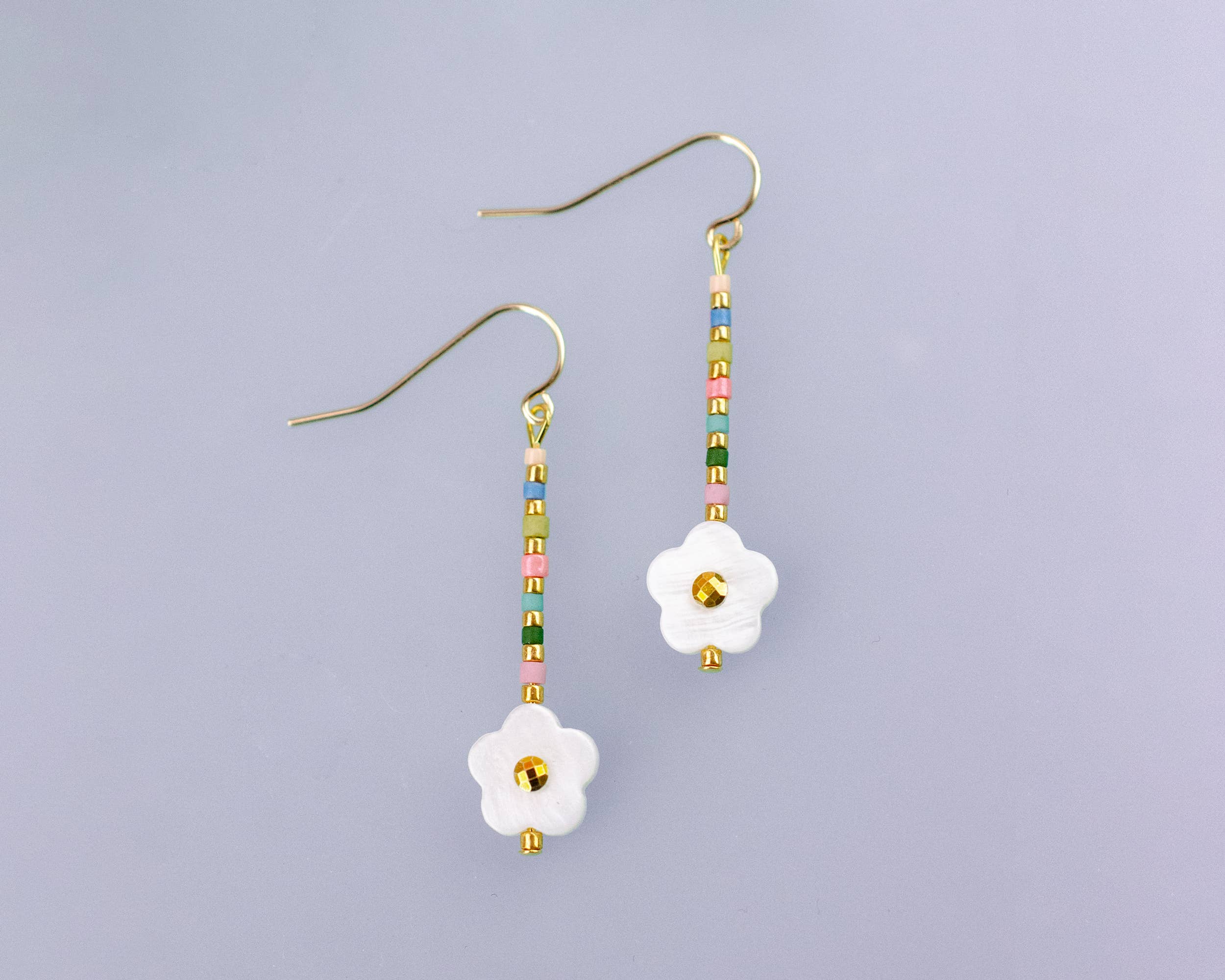 Jill Makes - Wholesale Dangle Earrings - Dainty Shell Rainbow Flower Earrings6