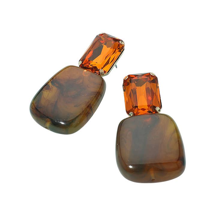 Sensibling Corp. - Wholesale Dangle Earrings - Faceted Stone Bold Marbled Resin Drop Earrings2