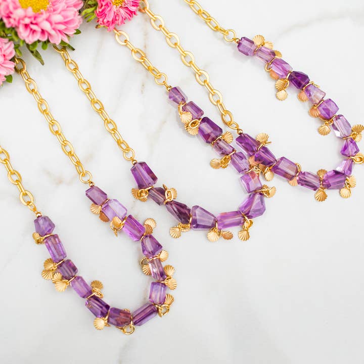 Collier en améthyste découpé à la main pour la vente par Be the Light Malas