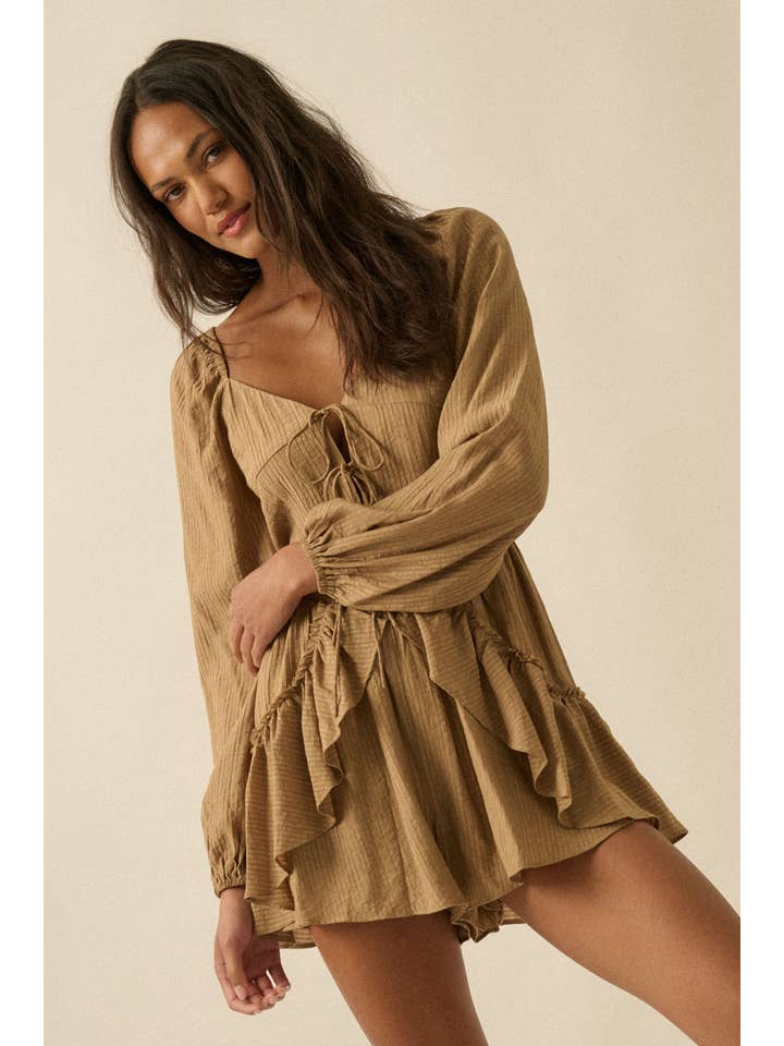 Promesa USA - Wholesale Romper - Women's - Tonal-Stripe Ruffled Tie-Front Peasant Romper14