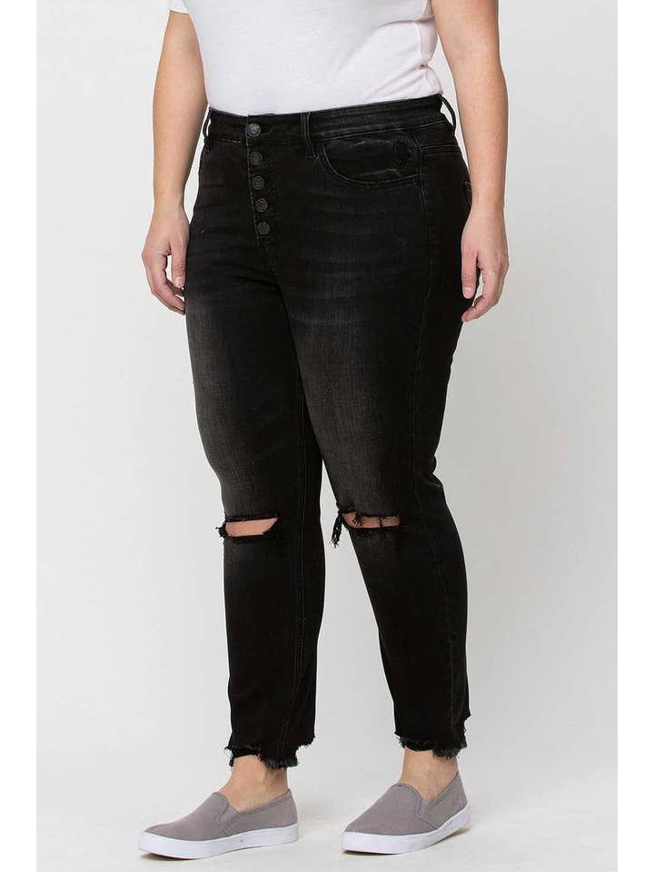 NACHT-REFLEXION PLUS SIZE HIGH RISE BUTTON FLY SKINNY JEANS V2125SHC-P für den Großhandel auf Faire