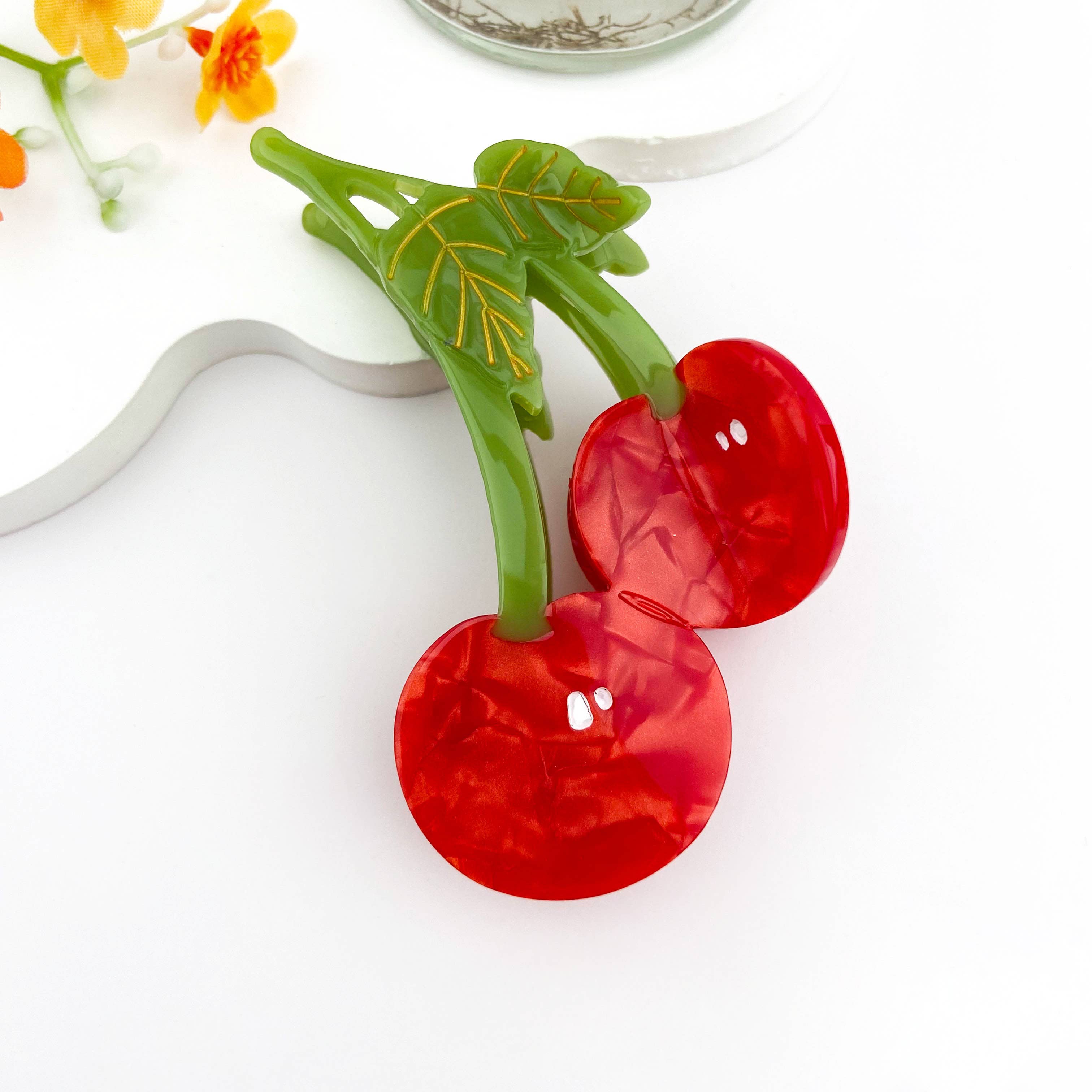 Red Original Juicy Cherry Acetate Fruit Hair Claw Clip for wholesale on Faire
