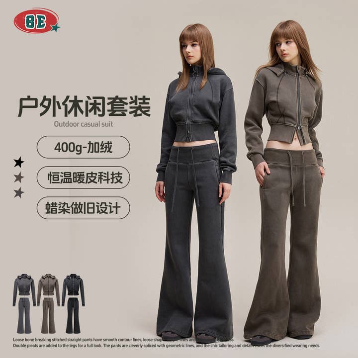 Kvinders fleece hættetrøjesæt med slank pasform i taljen, efterårskollektion for engroshandel hos Ekartini