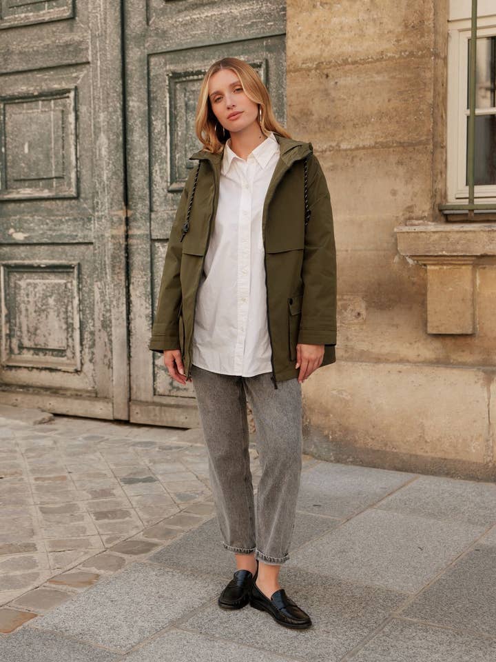 Mid-length waterproof parka jacket with hood for wholesale by Attrait Paris