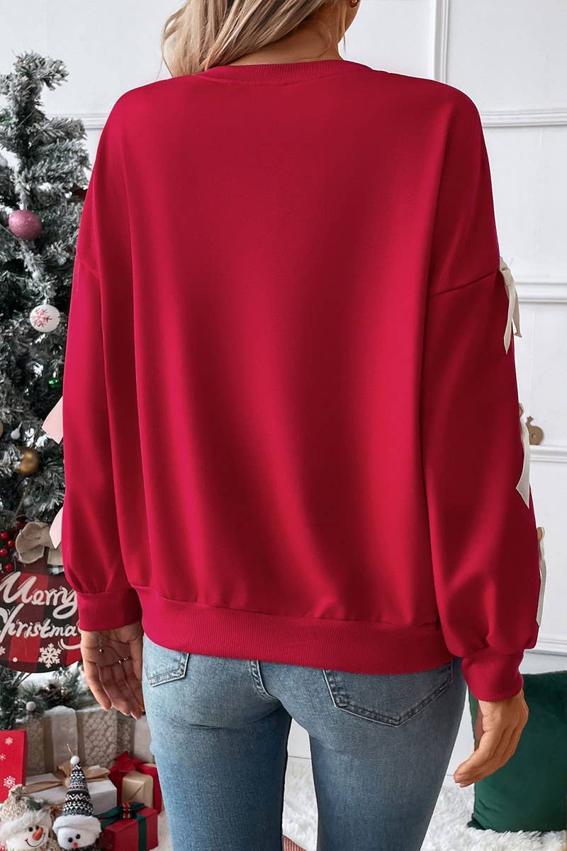 NINEXIS - Vente Chemisier – femme - CWTBLL4035_PULL DE NOËL À COL ROND AVEC NŒUD ROUGE2