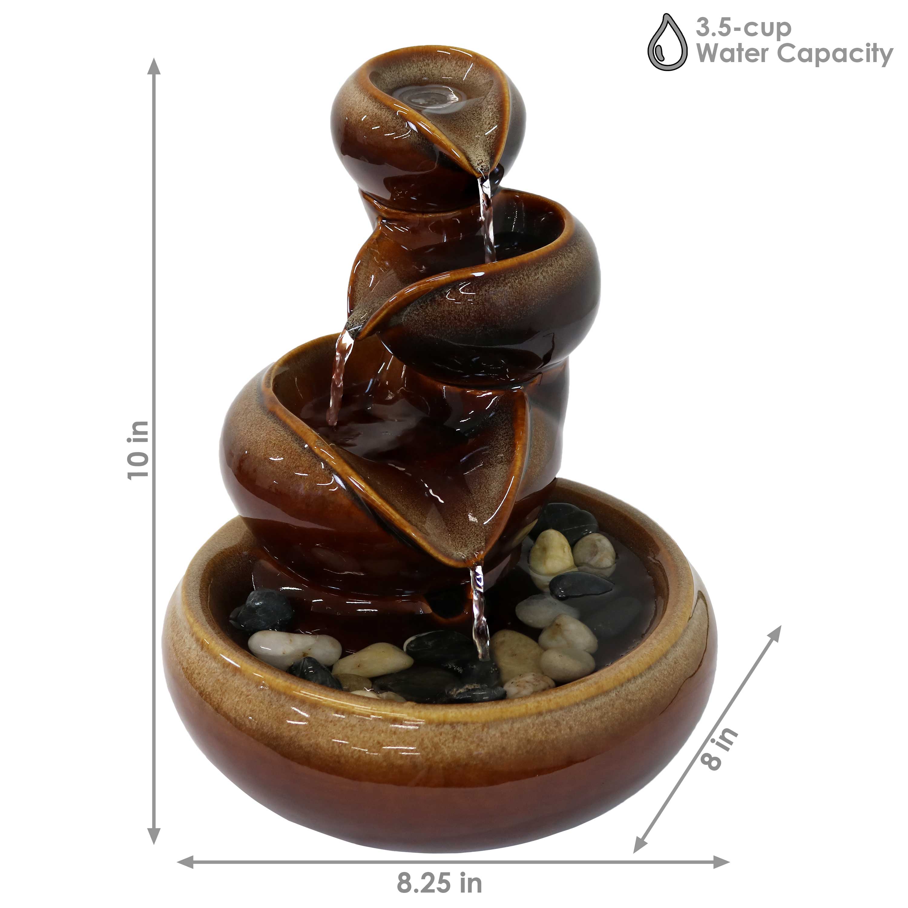 Sunnydaze Decor - Wholesale Decorative Tabletop Object - Tiered Vessels Ceramic Indoor Water Fountain - 10 in - Brown6