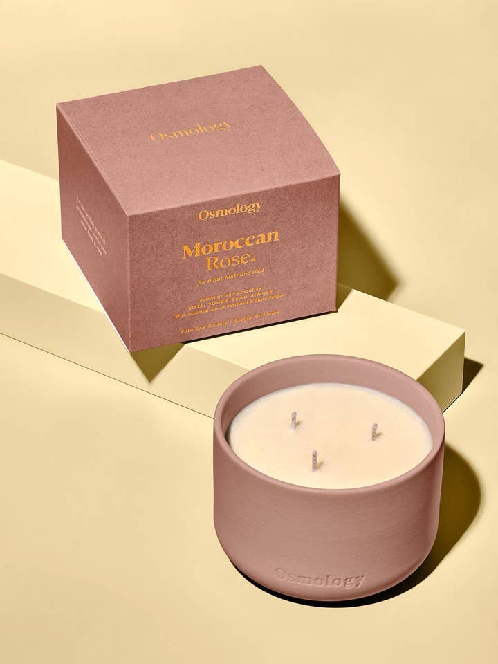 Moroccan Rose Scented Triple Wick Candle for wholesale by Osmology