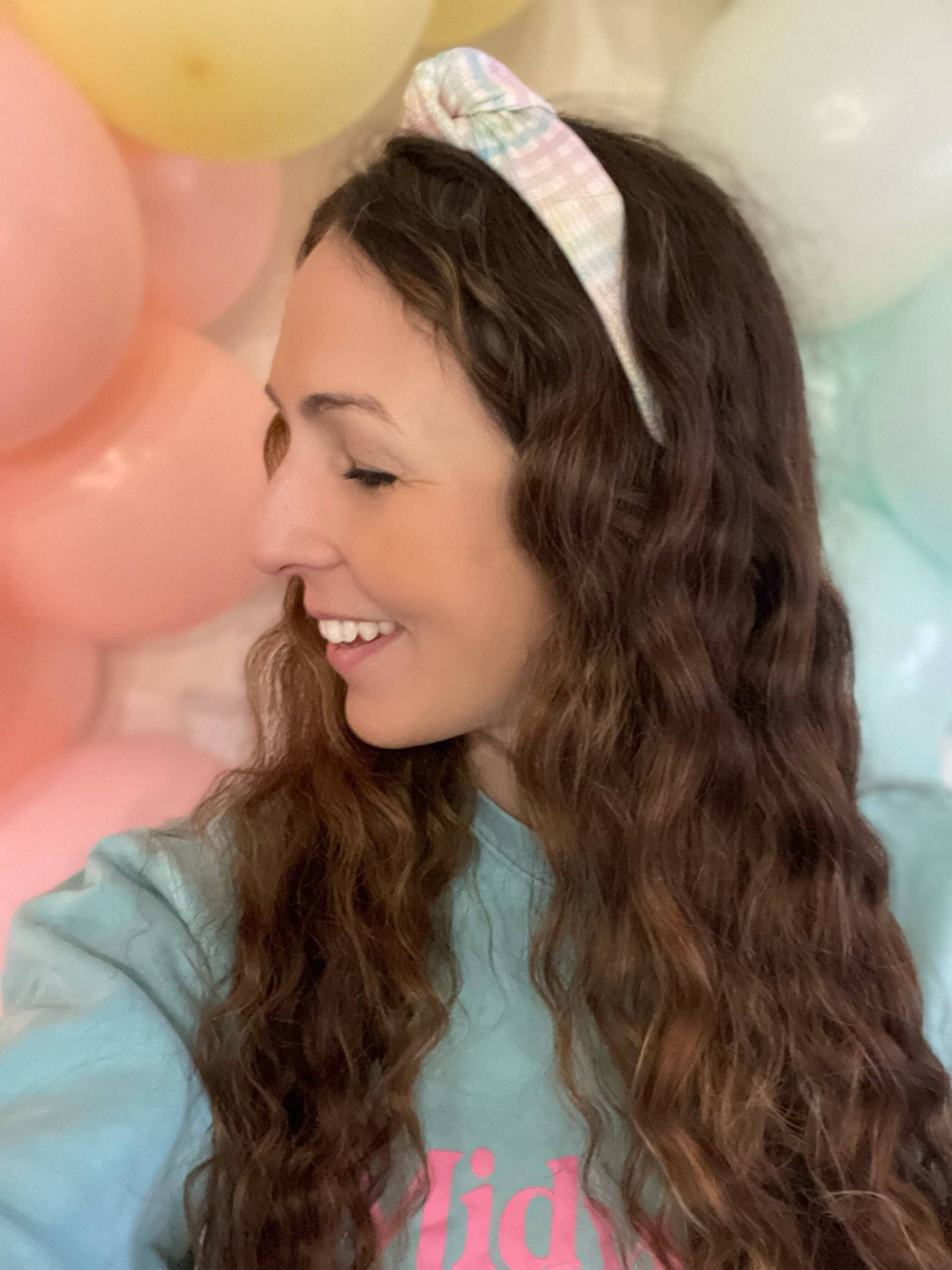 Brynnbands – wholesale Fashion headband – women's – Pastel Gingham Waffle Knit Top Knot Headband - Brynnbands2