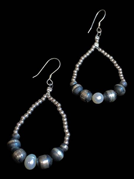 Navajo Earrings with Baroque Pearls Sterling Silver for wholesale by Regul Silver