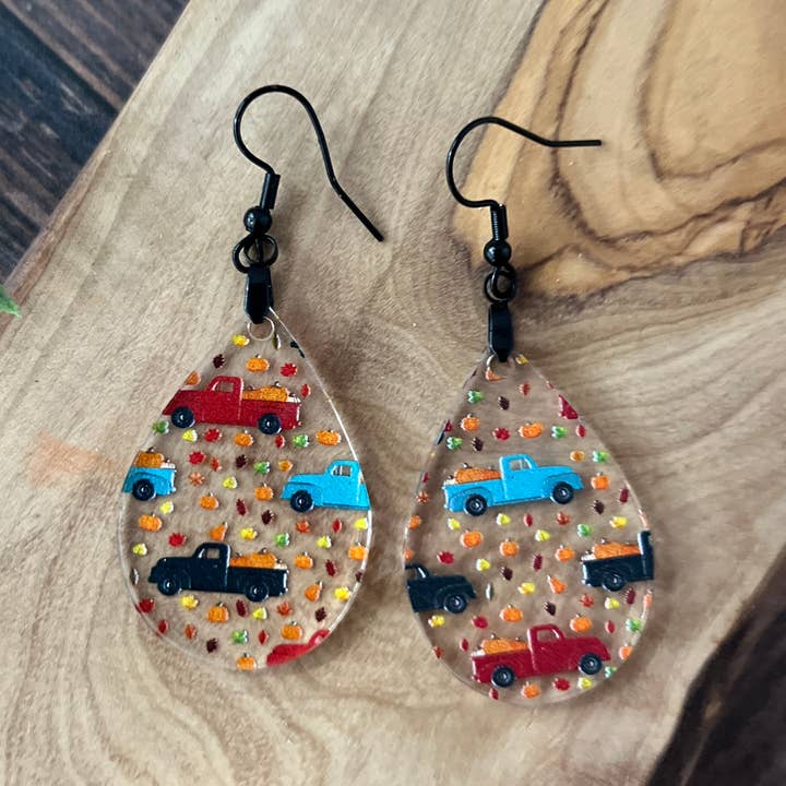 Fall Pumpkins and Trucks Earrings for wholesale by Chamness' Crafty Corner