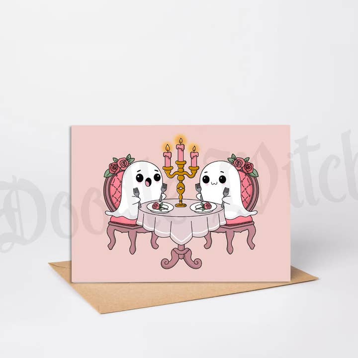 Fantasmi che mangiano cena Romantica Carta di San Valentino per la vendita all'ingrosso da parte di DoodleWitch
