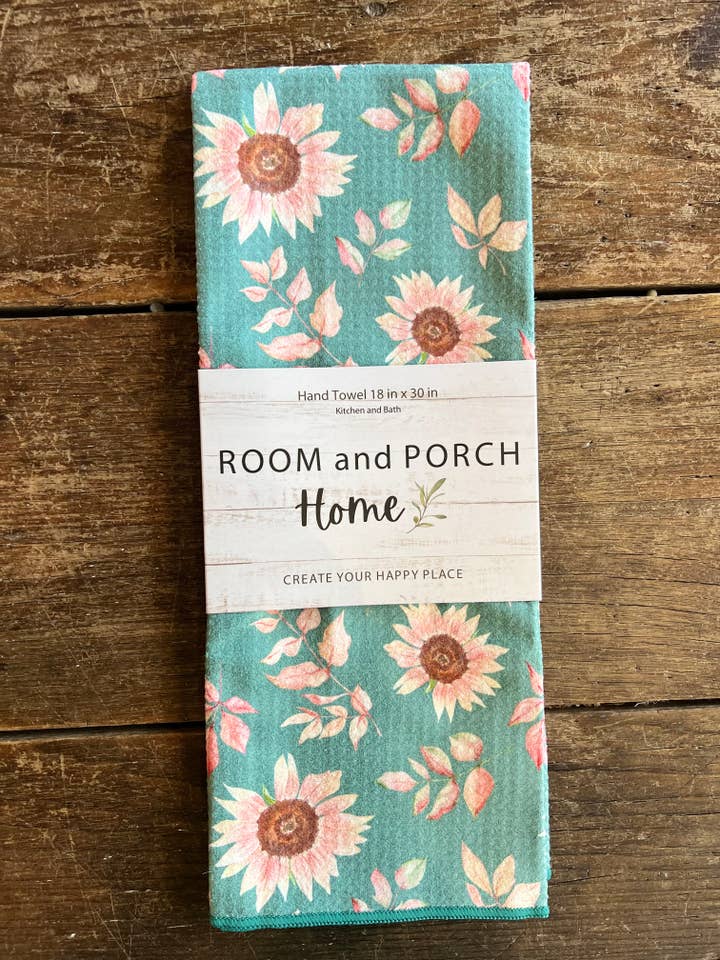 Jeweled Sunflowers Tea/Hand Towel-Recycled 2 sided for wholesale by ROOM and PORCH