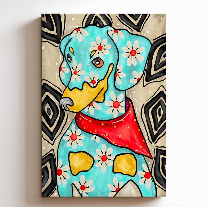 Retro Dachshund Canvas Print - Dog Pet Art Painting for wholesale by Audra Style