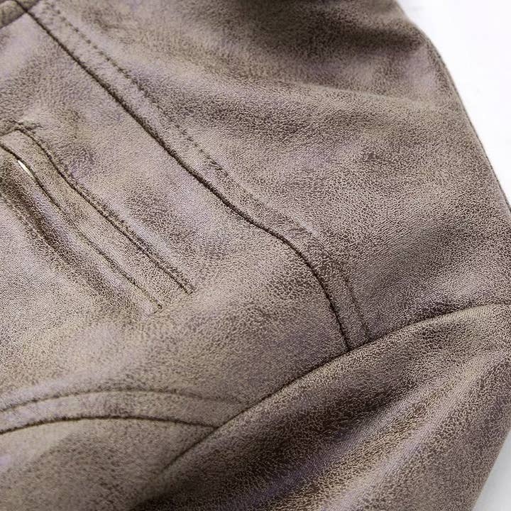 Brown Women Clothing Autumn Suede Stand up Collar Jacket for wholesale on Faire8