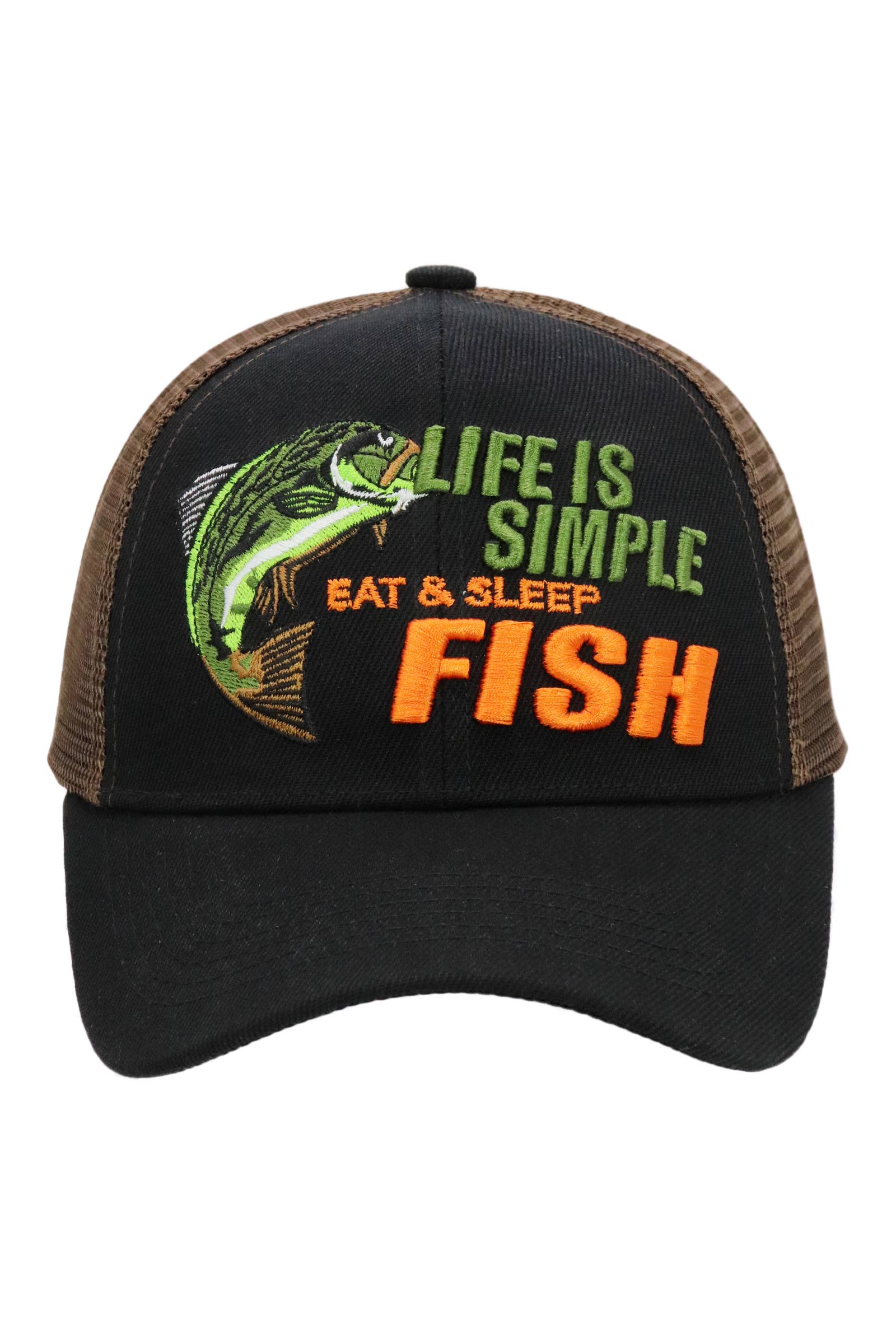 Cap Zone – Großhandel Trucker-Cap – Unisex – Das Leben ist einfach: Essen & Schlafen Fisch Mesh Trucker Hut1