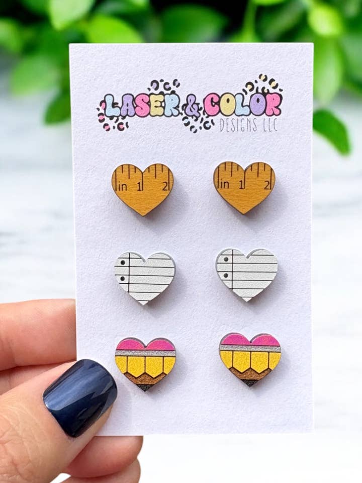 Teacher Earrings, Teacher Appreciation Week for wholesale by Laser & Color Designs LLC