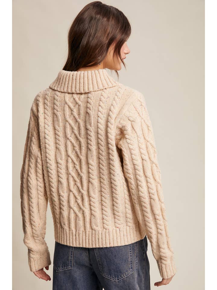 Oatmeal Collared Cable Knit Sweater LSW0980 for wholesale on Faire10