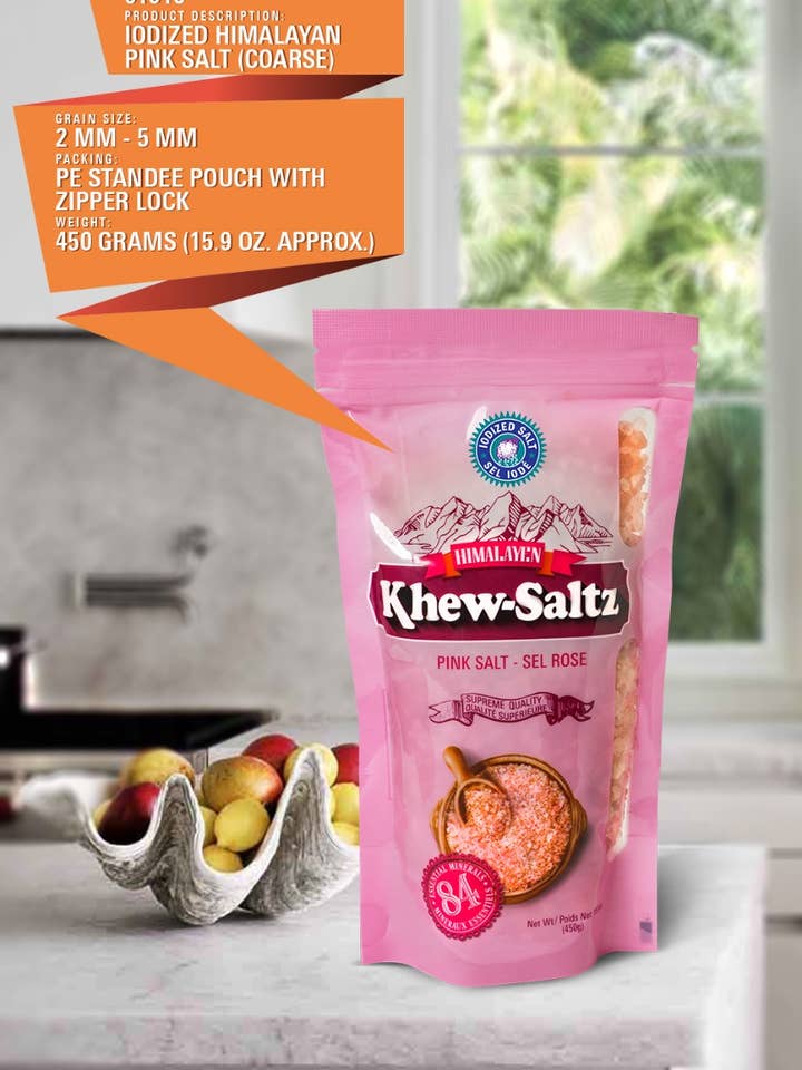 Sel rose iodé de l'Himalaya 450g GROSSIER pour la vente par Khew-Saltz