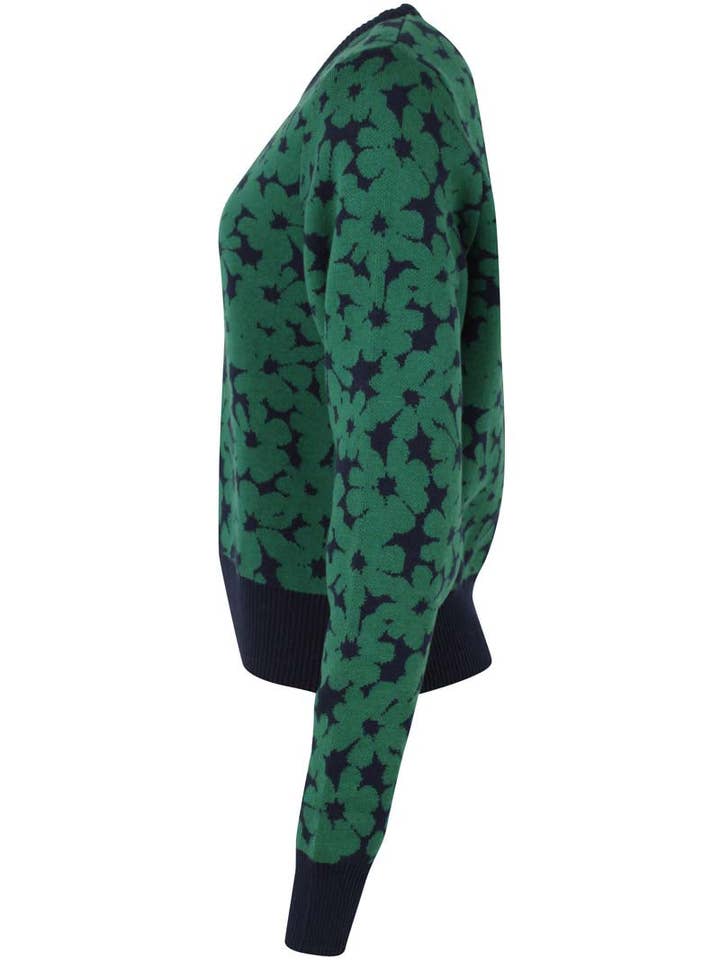 Danefae København - Wholesale Knit Sweater - Women's - Danefox Cotton Jaquard Sweater Dark Pine/Dark Navy