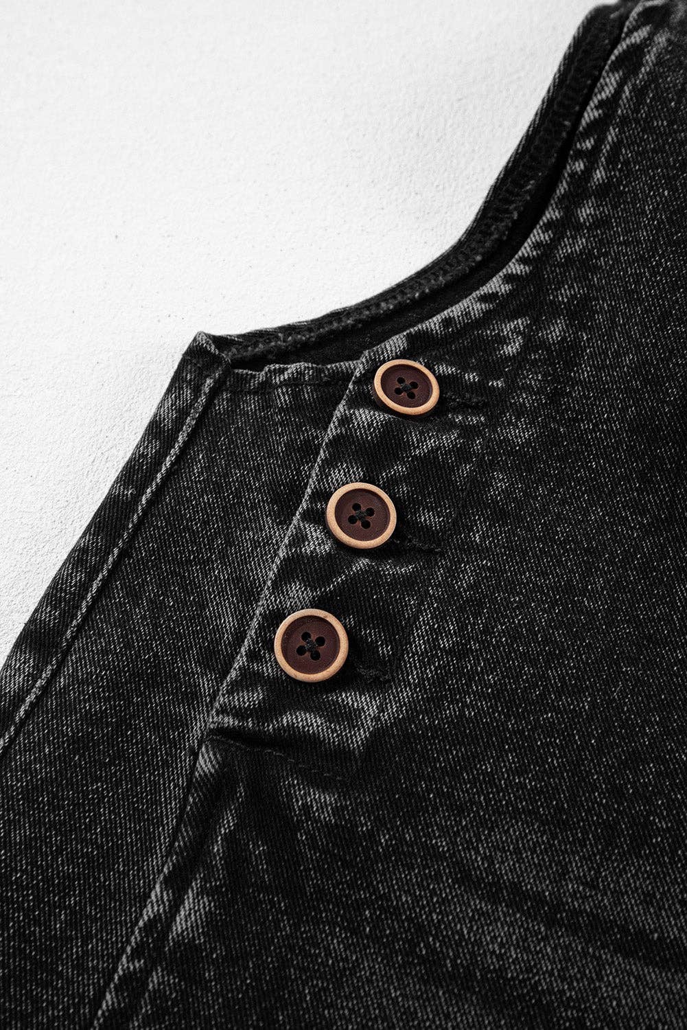 Black Distressed Bib Pocket Wide Leg Denim Overall for wholesale on Faire3