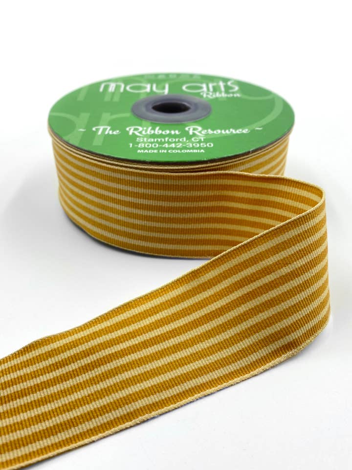 Fita de gorgorão às riscas de 1,5" clássico caramelo e aveia por atacado de May Arts Ribbon