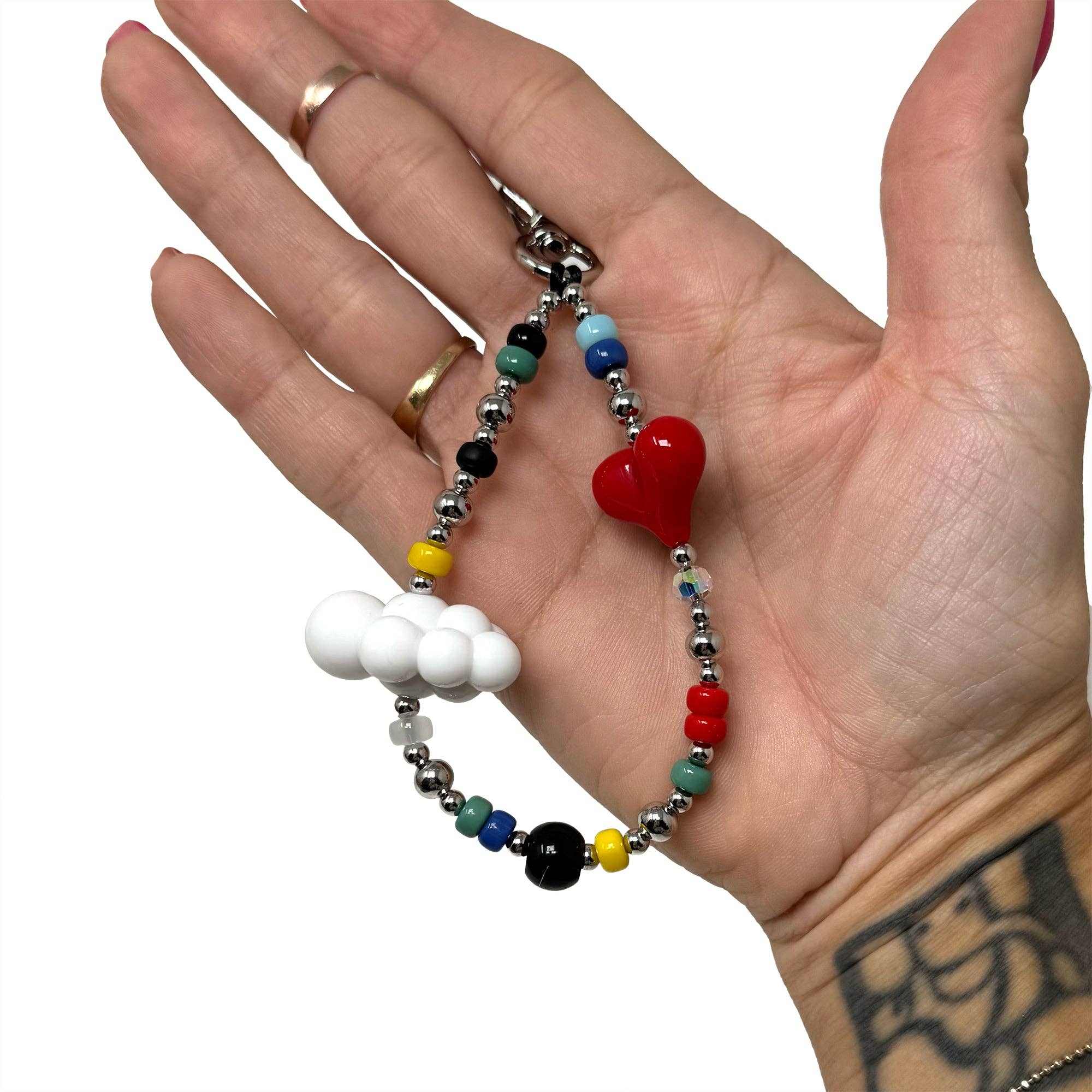 Rainbow Unicorn Birthday Surprise – wholesale Keychain – Women's – Kawaii Y2K Beaded Heart & Cloud Wristlet Keychain 💖☁️1