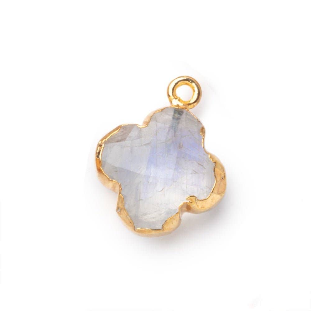Beads of Cambay - Wholesale Individual Charm/Pendant - 16mm Gold Leafed Rainbow Moonstone Quatrefoil Pendant 1 focal piece0