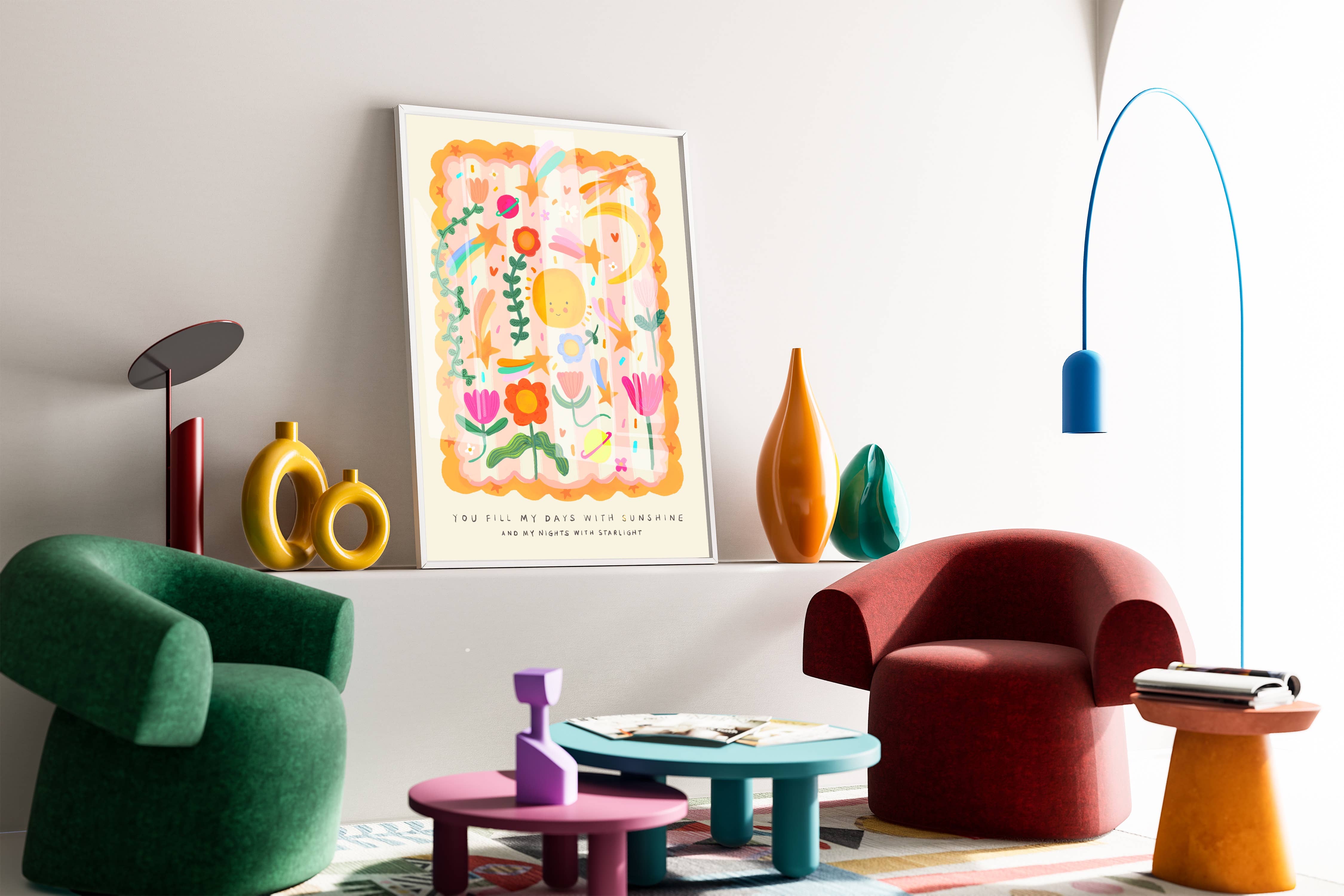 Kate Fox Design – wholesale Art print – Kids & baby – Sun and Stars, Children’s Room, Bright and Colourful,4