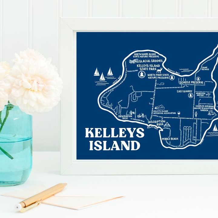 Whereabouts Shop - Wholesale Art Print - Kelleys Island Blue Art Print Map1