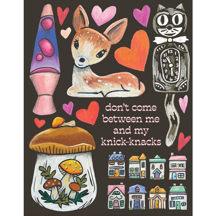 Knick Knack Greeting Card : lava lamp, deer, tchotchke
for wholesale by Kerry Quinn's Kitsch