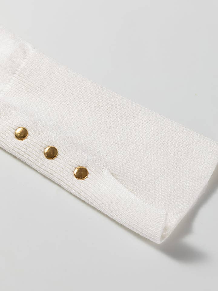 White LALALOO Solid Buttoned Cuffs Round Neck Sweater for wholesale on Faire4