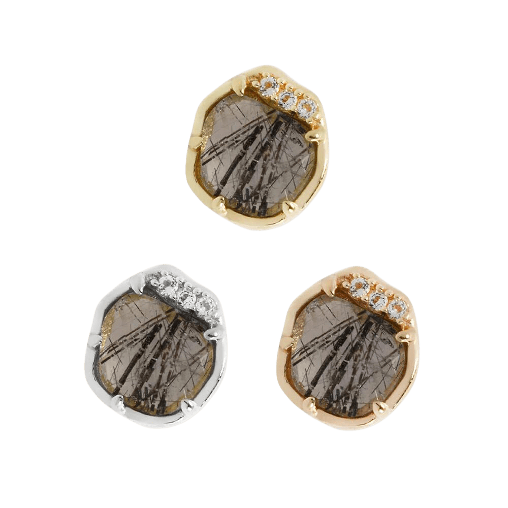 Piercing-zone - Vendita all'ingrosso Orecchini singoli - Visione – Quarzo Tormalinato e Topazio Bianco – Estremità Senza Filettatura in Oro 14K7