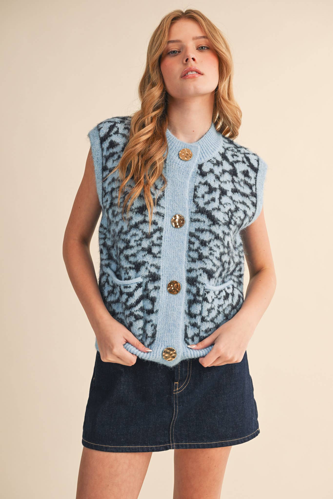 &MERCI - Wholesale Sweater Vest - Women's - LEOPARD KNIT SWEATER VEST MSW1124043