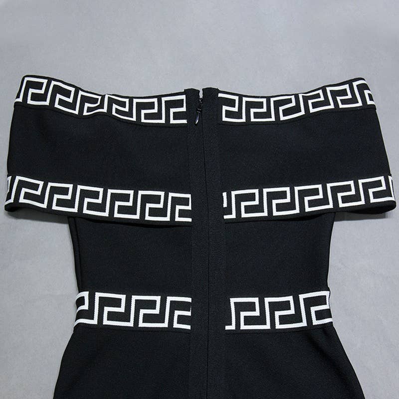 Noir JP014 Combinaison élégante à une épaule à bordure imprimée en vente sur Faire15