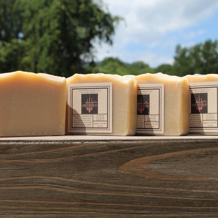 Tea Tree & Peppermint Essential Oil handmade soap for wholesale by Wicked Bubbles LLC