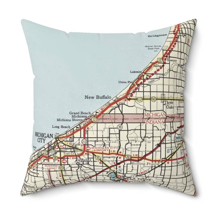 New Buffalo Michigan Map Pillow Lake Michigan Throw Pillow for wholesale by Daisy Mae Designs