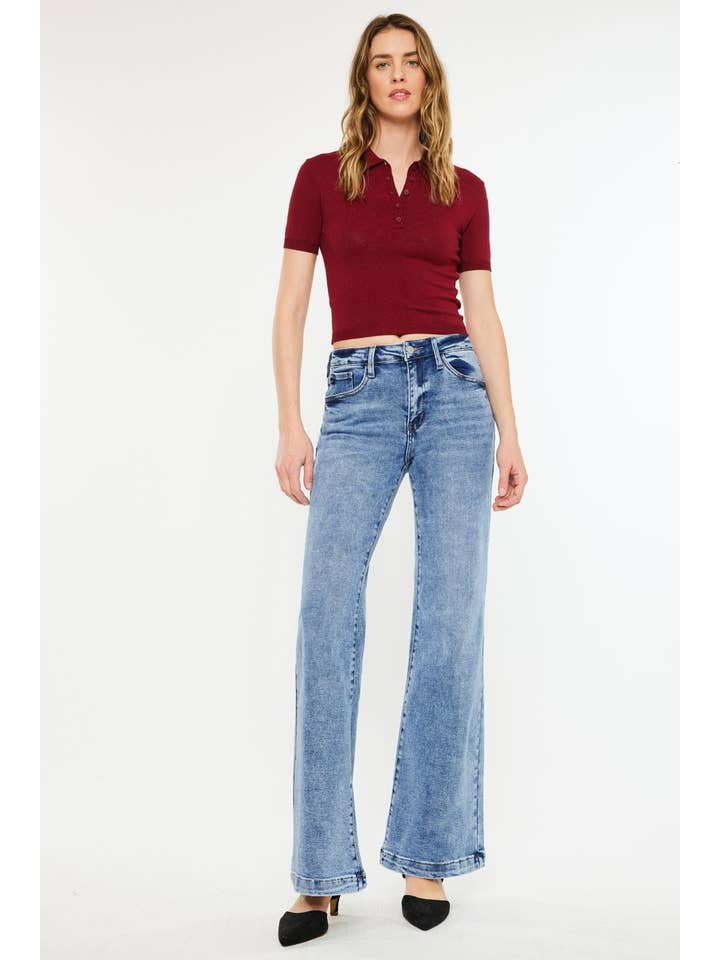 MEDIUM OPEN PACK HIGH RISE WIDE LEG FLARE JEANS-KC20024M for wholesale on Faire