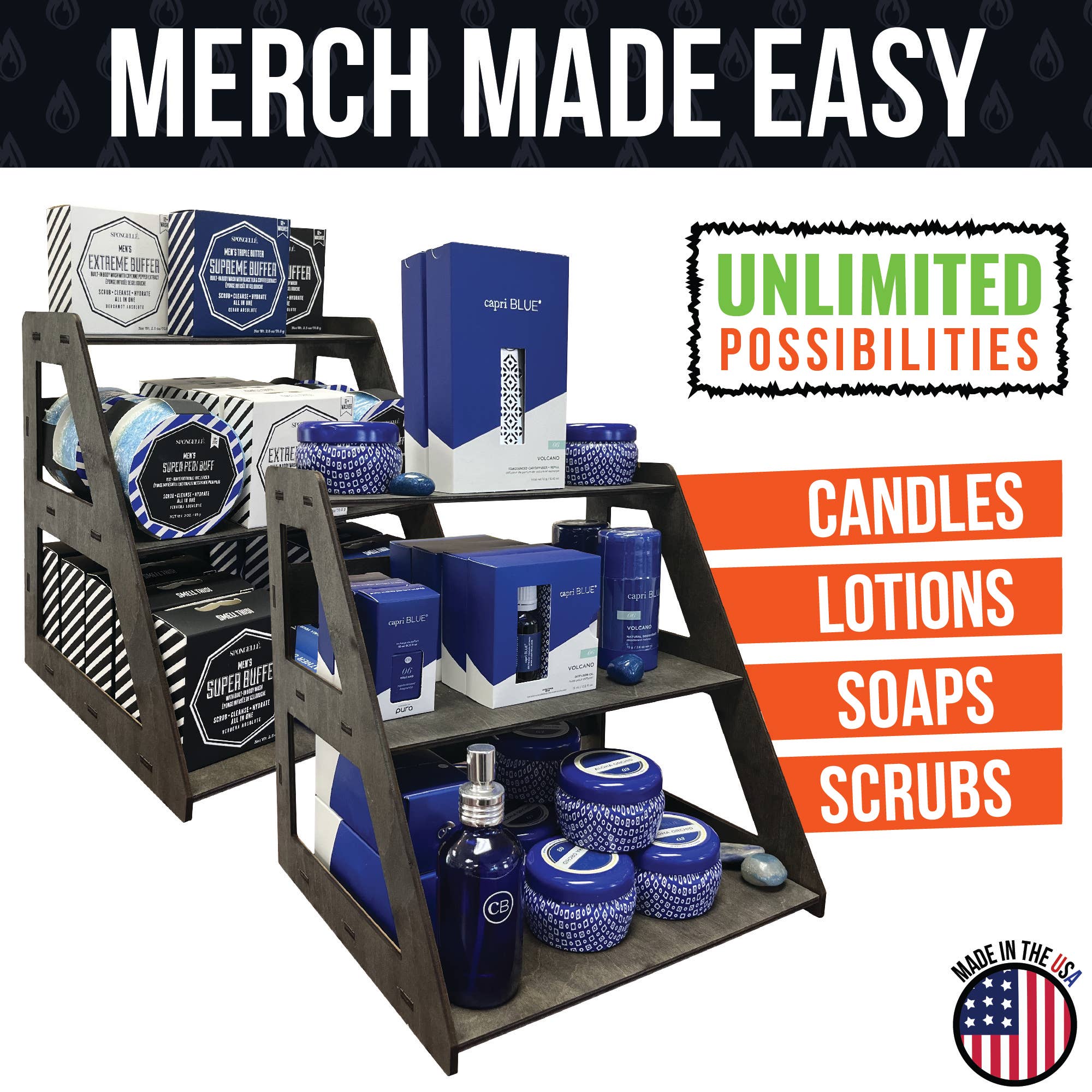 Torched Displays - Wholesale Retailer Display Stand/Case - 3-Tier Retail Table Display Stand with Shelves17